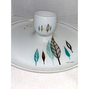 MCM David Douglas Prestige Atomic Leaf 13in Chip & Dip Set White Gold Blue Glass